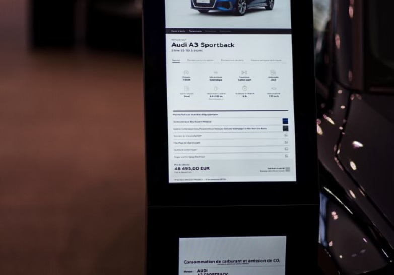 Information pillars in the showrooms of Audi and Volkswagen